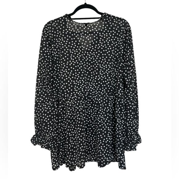 Lane Bryant Black and White Polka Dot Shirred Tunic - Size 14/16 - Picture 2 of 7